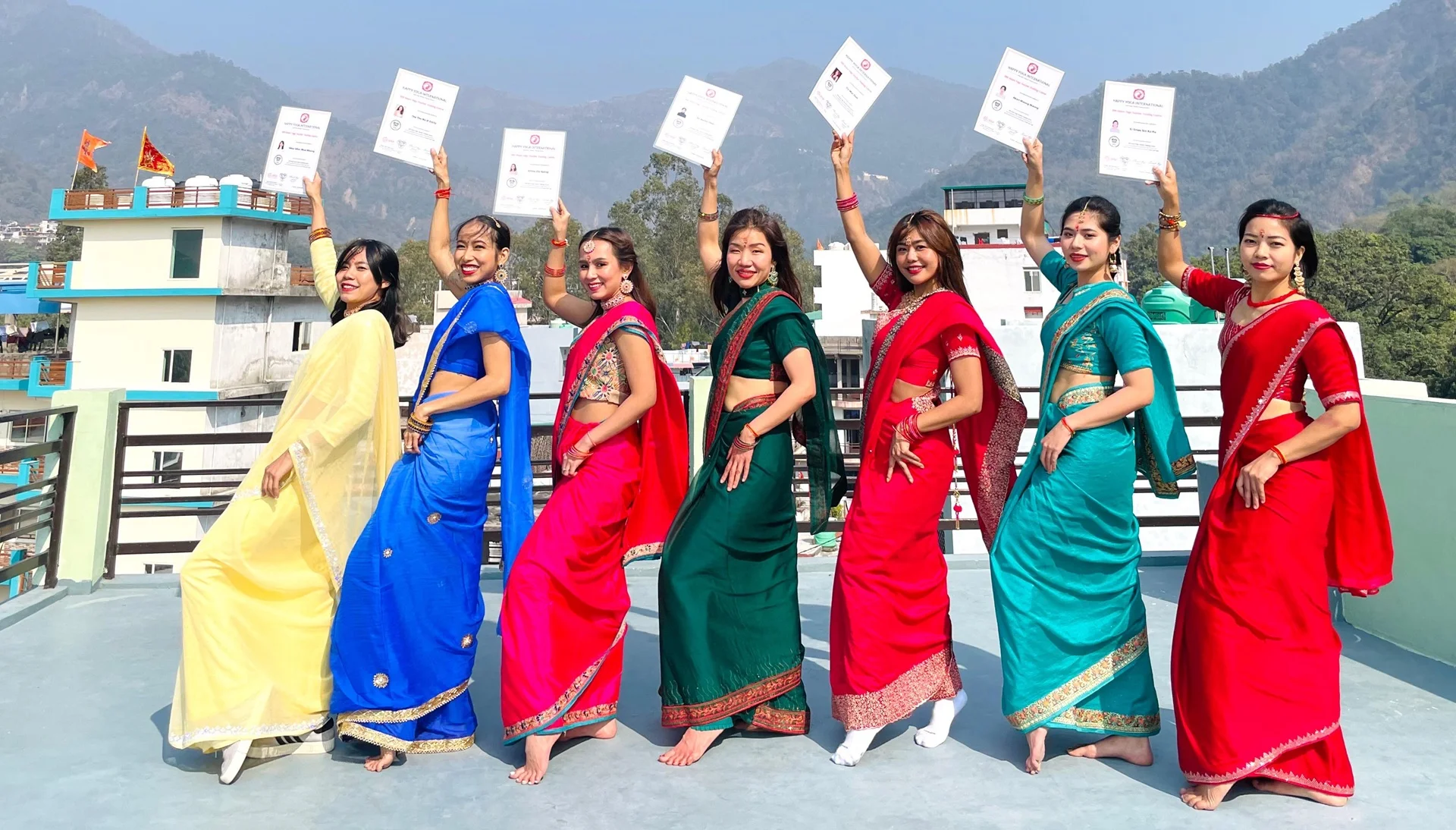 Happy Yoga International students with 300 Hours YTTC certificate