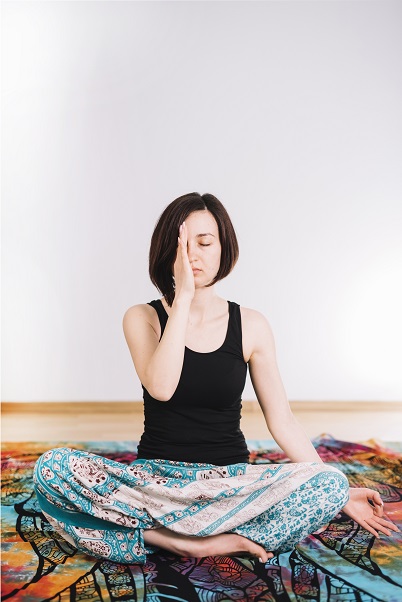 Student Practicing Alternate Nostril Breathing Pranayama Student Practicing Alternate Nostril Breathing Pranayama