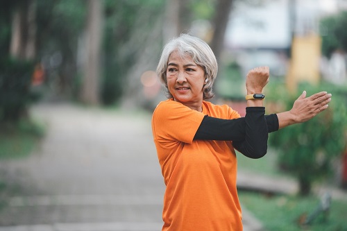 Woman Stretching Post Walking Yoga Woman Stretching Post Walking Yoga